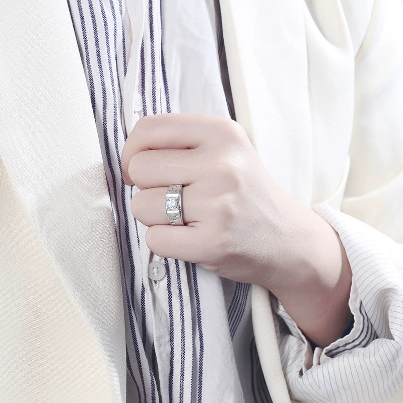 Wholesale Men's S925 Sterling Silver Geometric Ring With Electroplating Adjustable - Image 4
