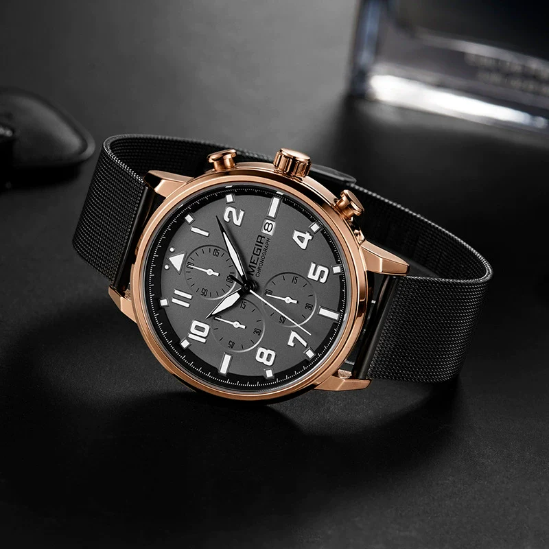 Wholesale Men's Sports Quartz Watch Alloy Case Genuine Leather Strap Round Dial - Image 3