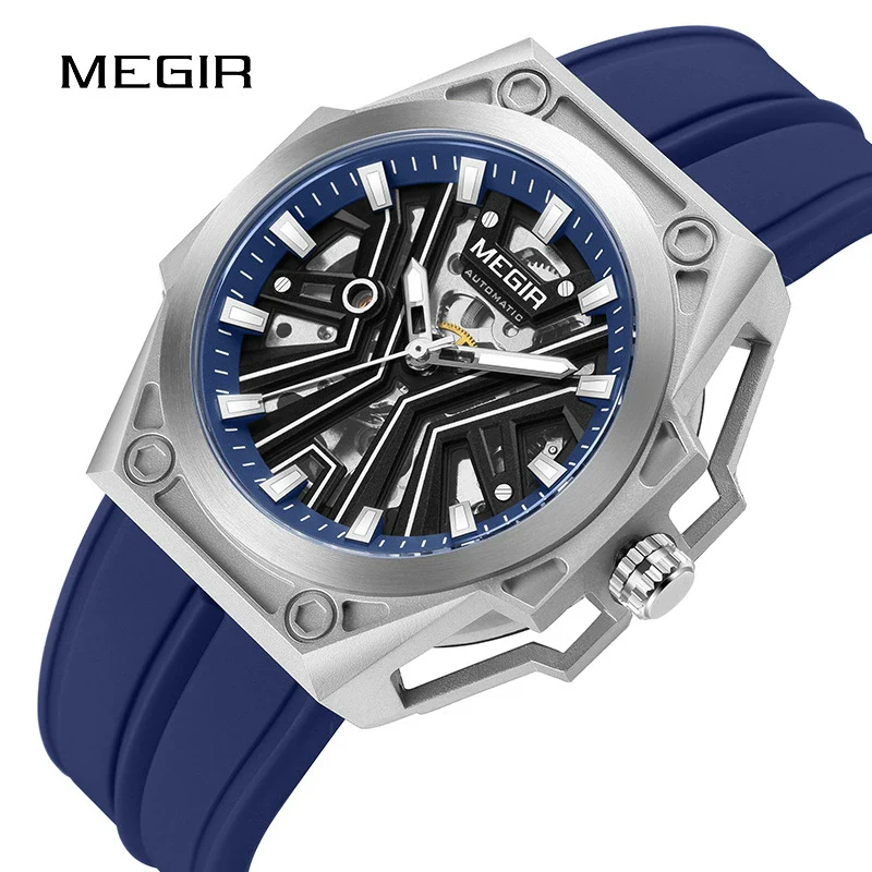 Wholesale Men's Sports Watch Mechanical Movement Stainless Steel Case Silicone Strap Waterproof Hollow Luminous - Image 2