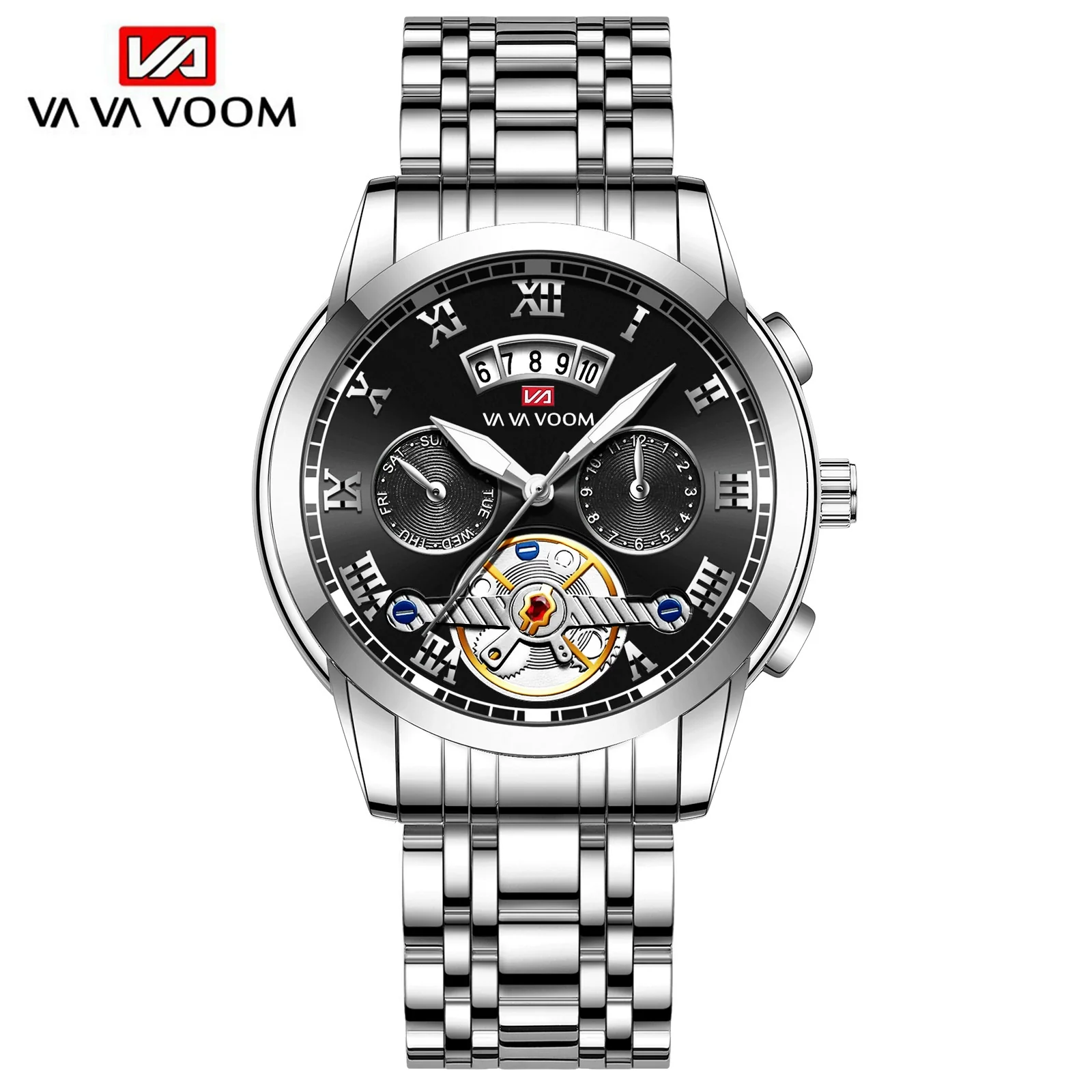 Wholesale Men's Stainless Steel Tourbillon Nonautomatic Mechanical Multifunction Leisure Round Dial Waterproof Watch - Image 8