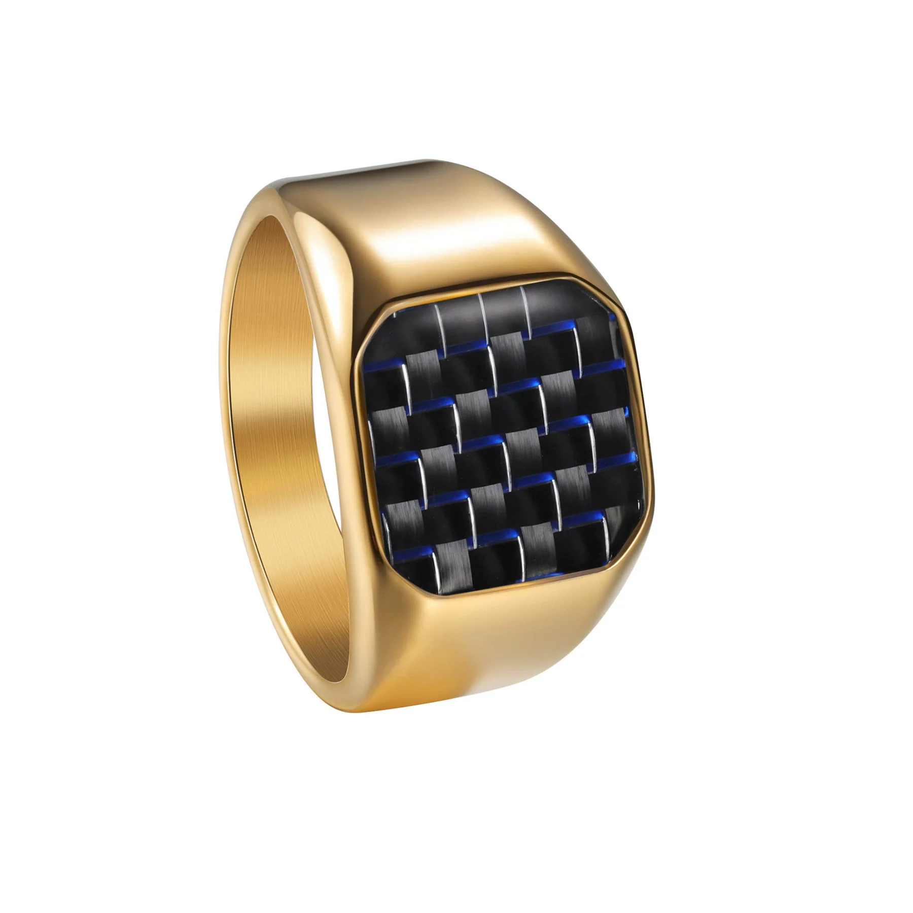 Wholesale Men's Titanium Steel Ring With Geometric Pattern And Carbon Fiber Inlay And Electroplating Processing - Image 15