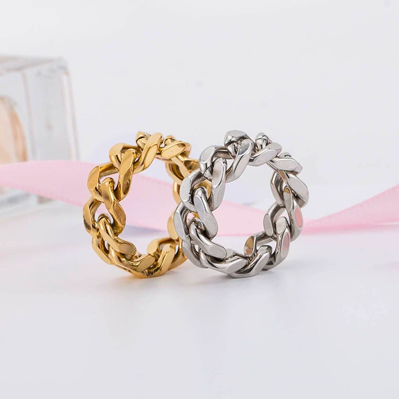 Wholesale Metal Cold Wind Punk Geometric Titanium Steel Chain Ring With Electroplating - Image 2