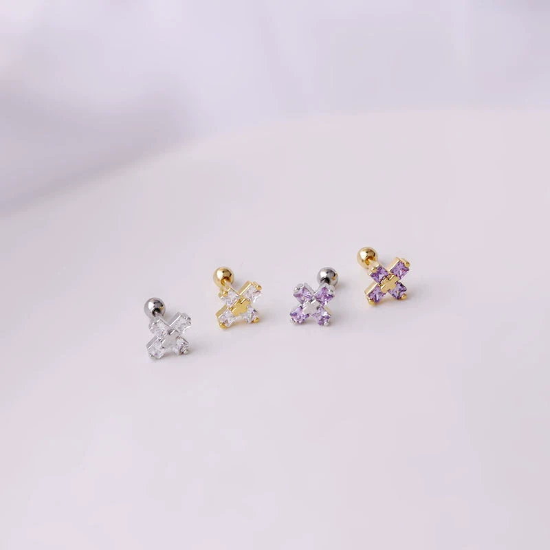 Wholesale Metal Electroplated Geometric Cross Zircon Ear Nail Women's Fashion Earrings - Image 2