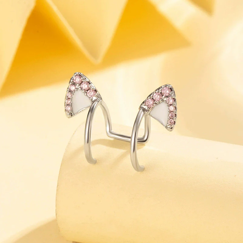 Wholesale Metal Electroplating Geometric Kitten Ear Bone Clip For Women Titanium Steel Micropaved Zircon Lovely Style Nonpierced - Image 6