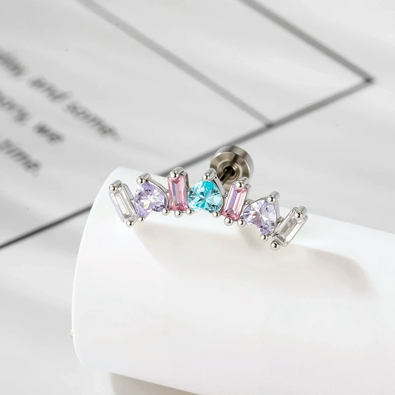 Wholesale Metal Geometric Curved Piercing Earrings Set With Zirconia - Image 8