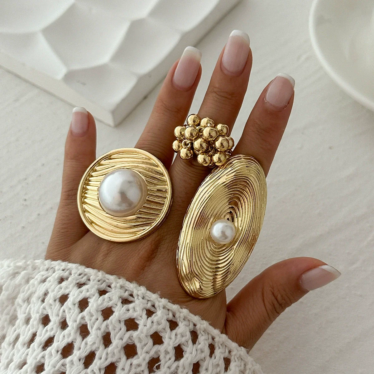 Wholesale Metal Geometric Electroplated Open Ring For Women - Image 2