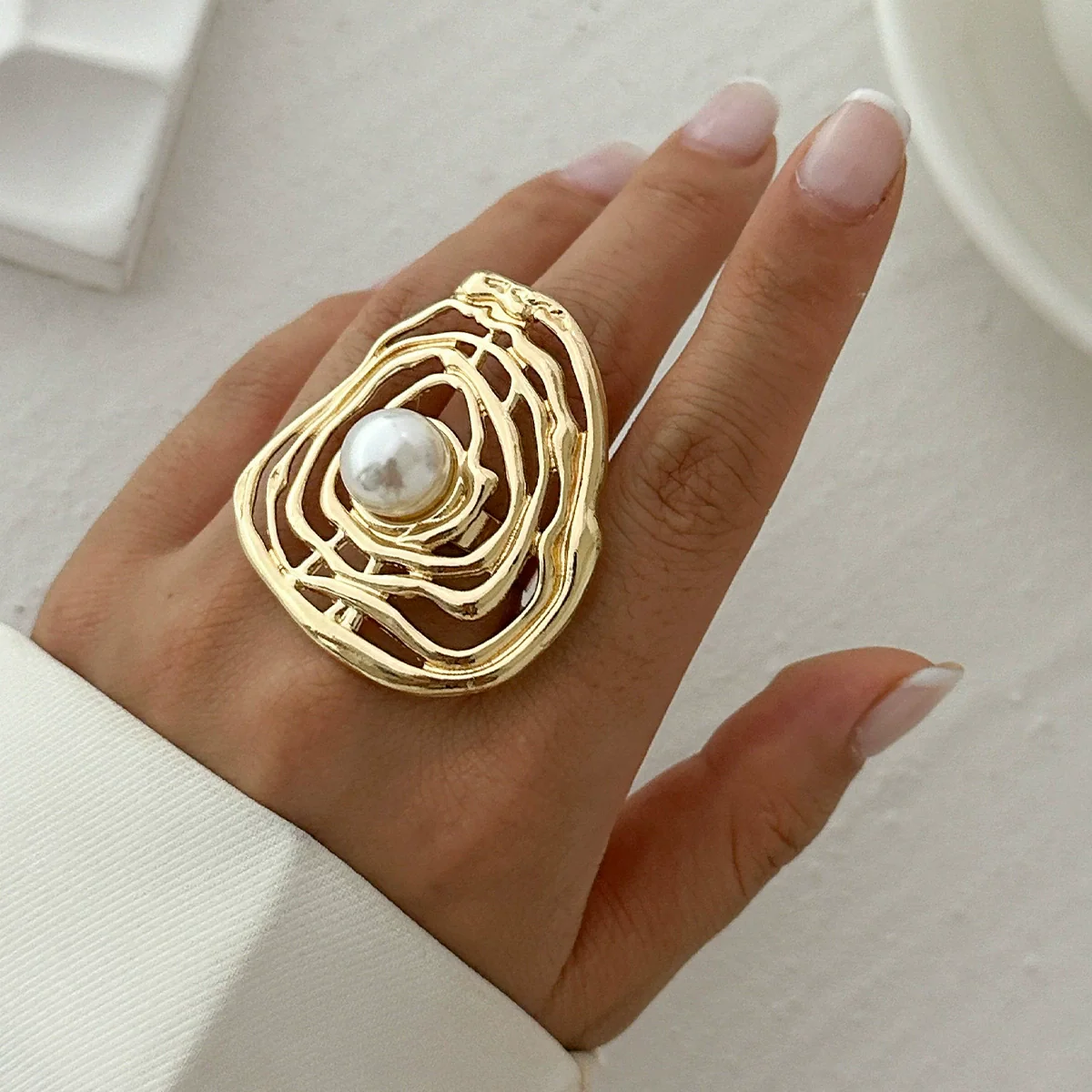 Wholesale Metal Geometric Electroplated Open Ring For Women - Image 8