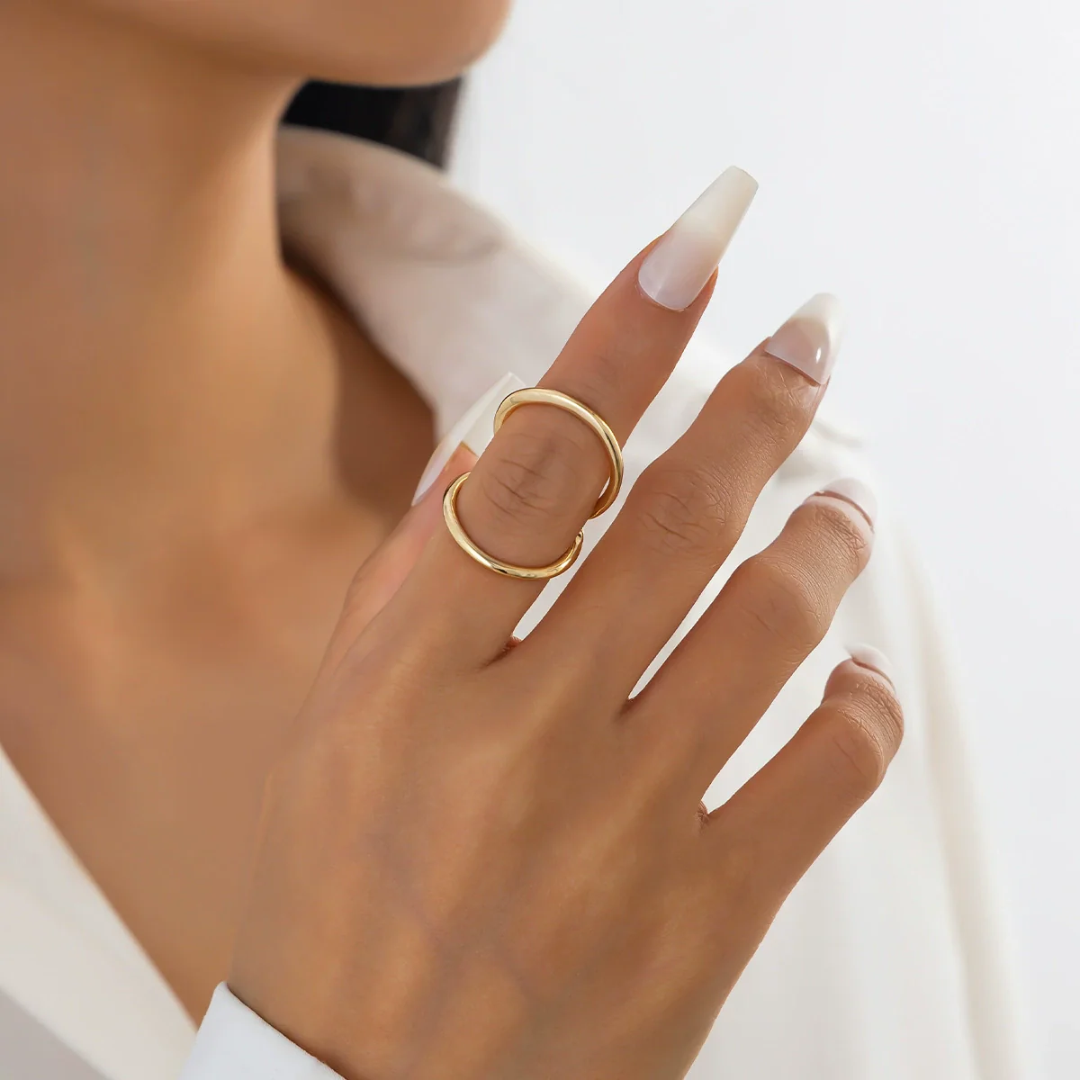 Wholesale Metal Geometric Irregular Hollow Joint Ring With Electroplating For Women Ins Style - Image 8