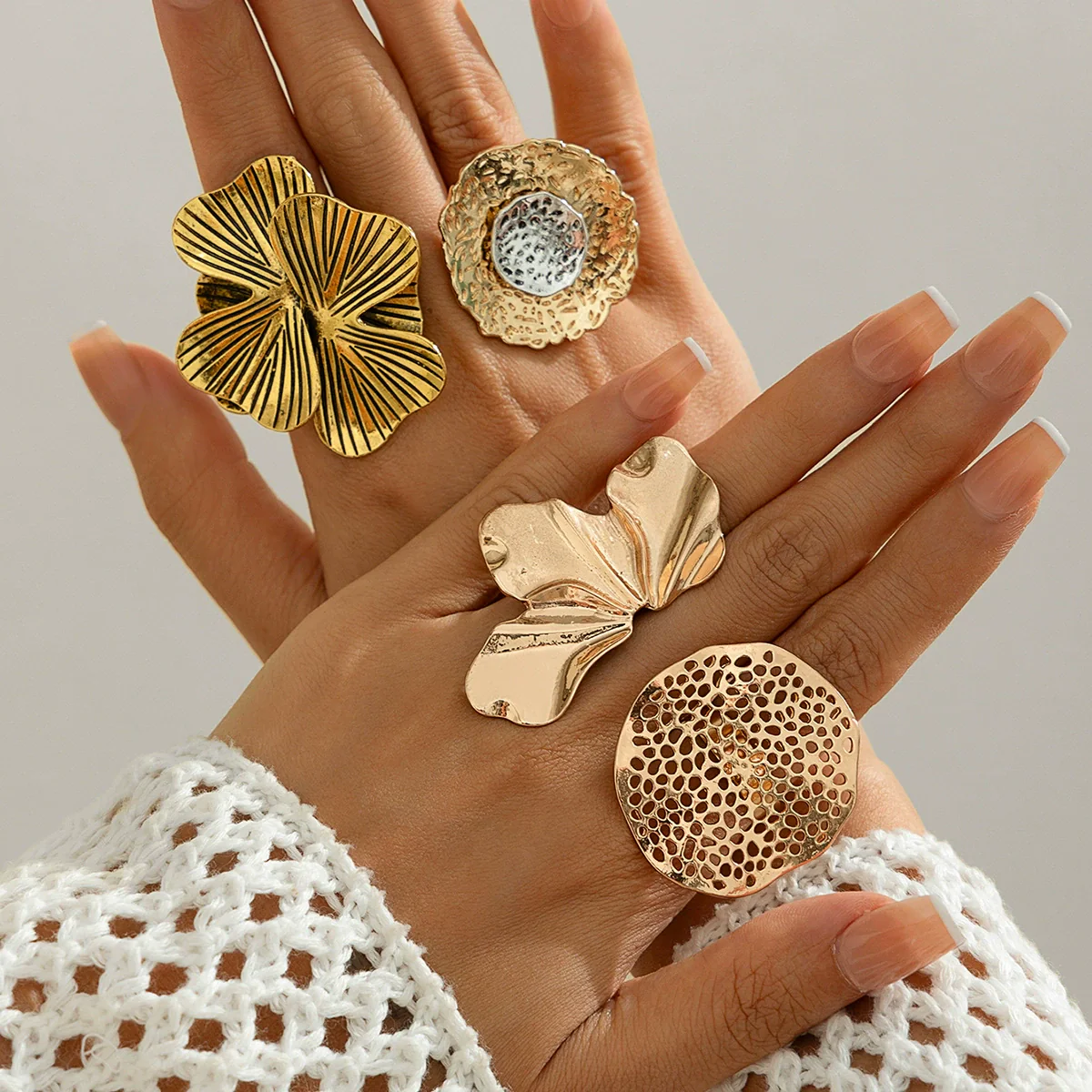 Wholesale Metal Geometric Leaf Retro Style Ring With Electroplating - Image 2