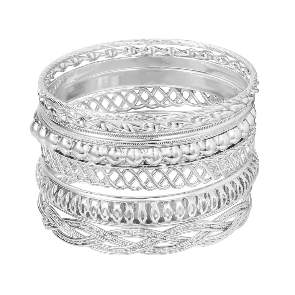 Wholesale Metal Geometric Open Stacked Bracelets Electroplated Unisex Retro Style - Image 26