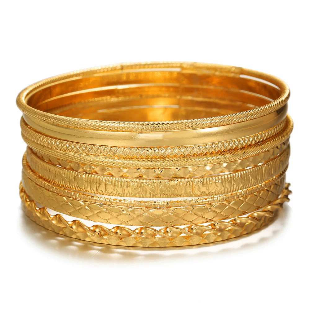 Wholesale Metal Geometric Open Stacked Bracelets Electroplated Unisex Retro Style - Image 41