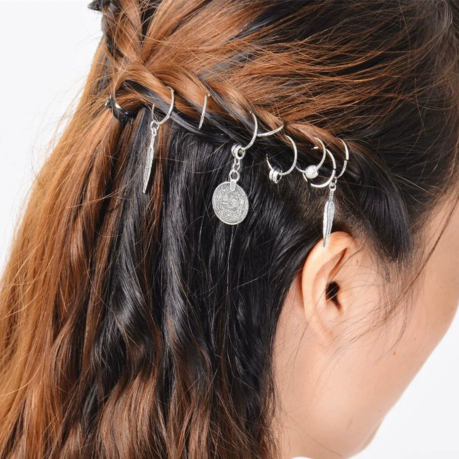 Wholesale Metal Jewelry Retro Geometric Braid Leaves Coin Hair Clip For Women - Image 3