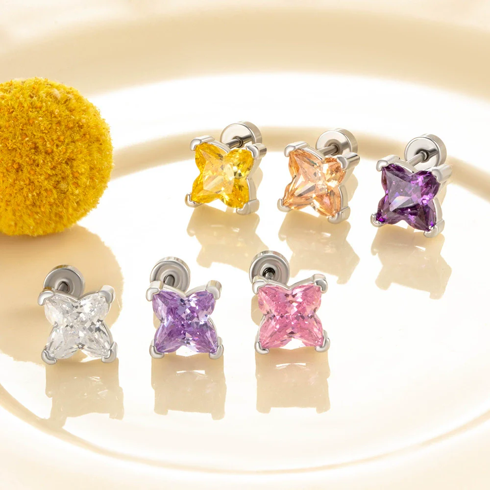 Wholesale Metal Lily Cut Zircon Inlaid Double Head Screw Rod Ear Nail Sweet Style Women's Earrings - Image 3