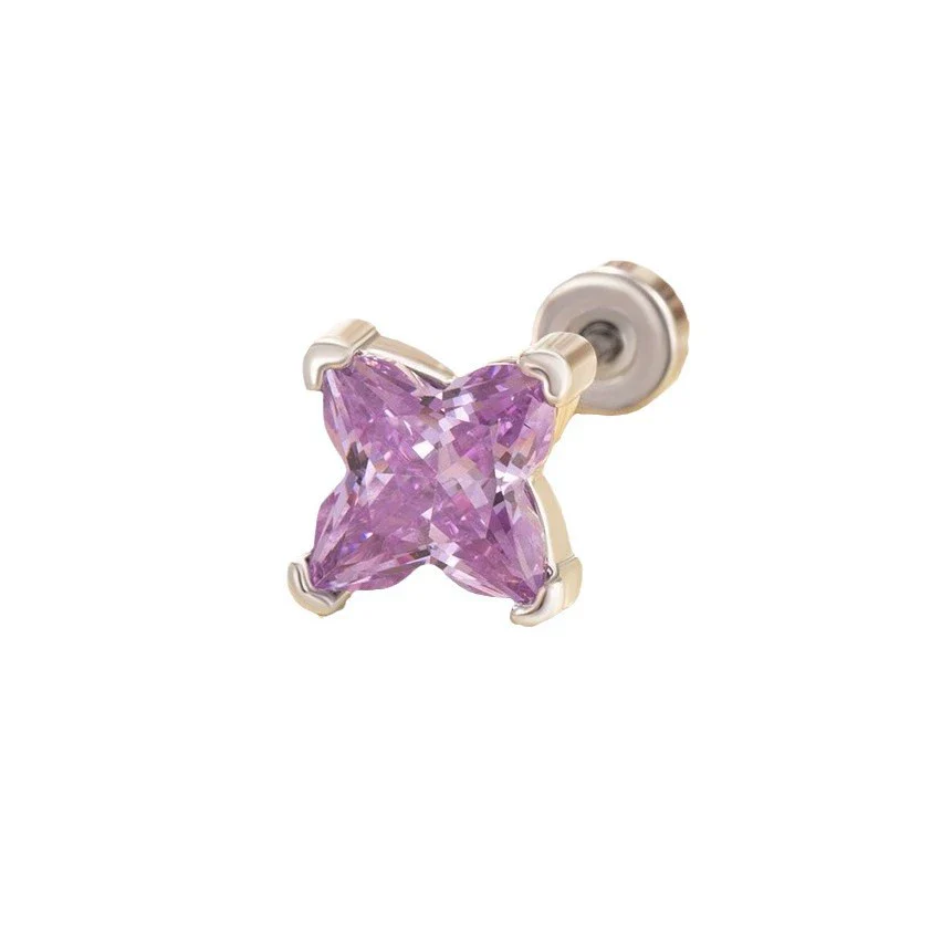 Wholesale Metal Lily Cut Zircon Inlaid Double Head Screw Rod Ear Nail Sweet Style Women's Earrings - Image 4