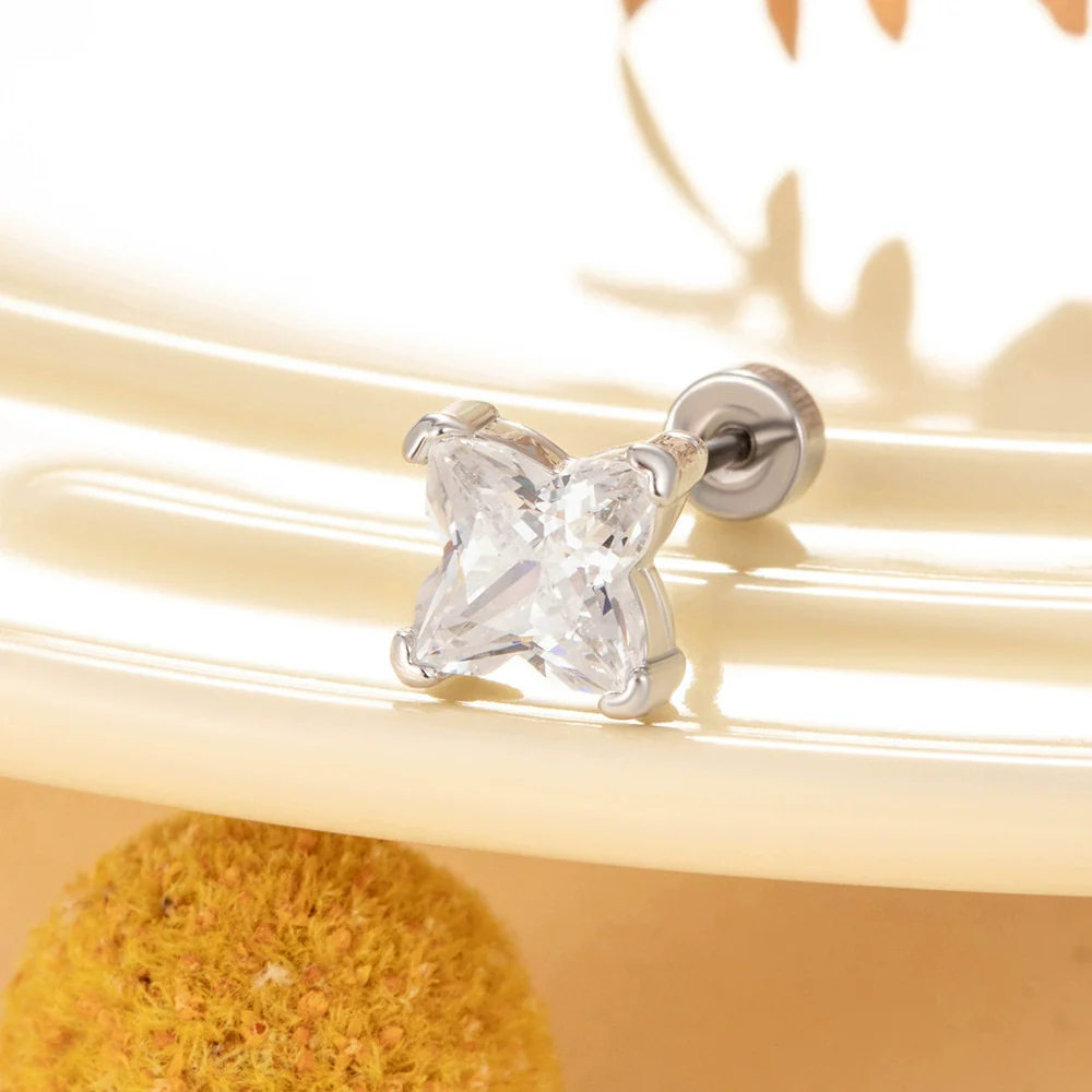 Wholesale Metal Lily Cut Zircon Inlaid Double Head Screw Rod Ear Nail Sweet Style Women's Earrings - Image 6