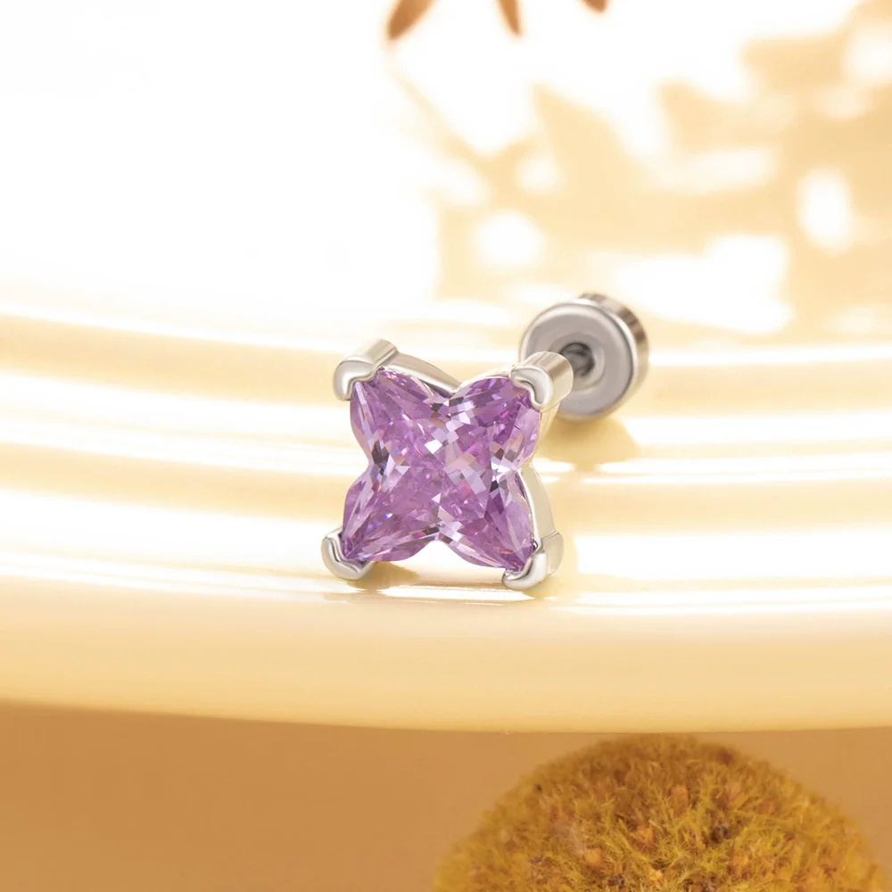 Wholesale Metal Lily Cut Zircon Inlaid Double Head Screw Rod Ear Nail Sweet Style Women's Earrings - Image 8