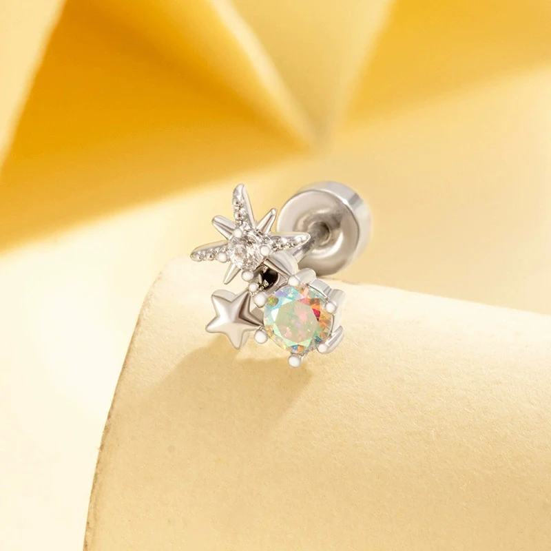 Wholesale Metal Zirconia Fashion Unisex Star Earrings For Cartilage Puncture - Image 6
