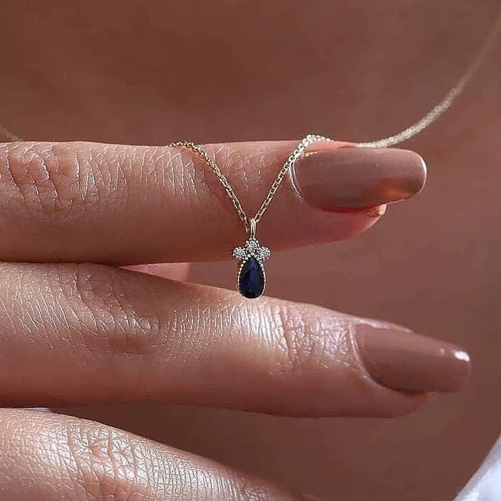 Wholesale Mini Necklace Copper Ochain With Mixed Gem Inlay Heart Pendant Sapphire Blue For Women - Image 2