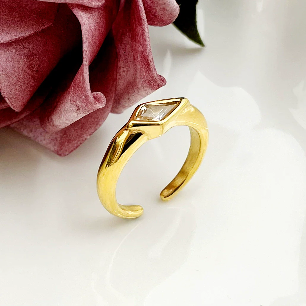 Wholesale Minimalist Allmatch Geometric Stainless Steel Vacuum Plated Real Gold Open Ring For Women - Image 4
