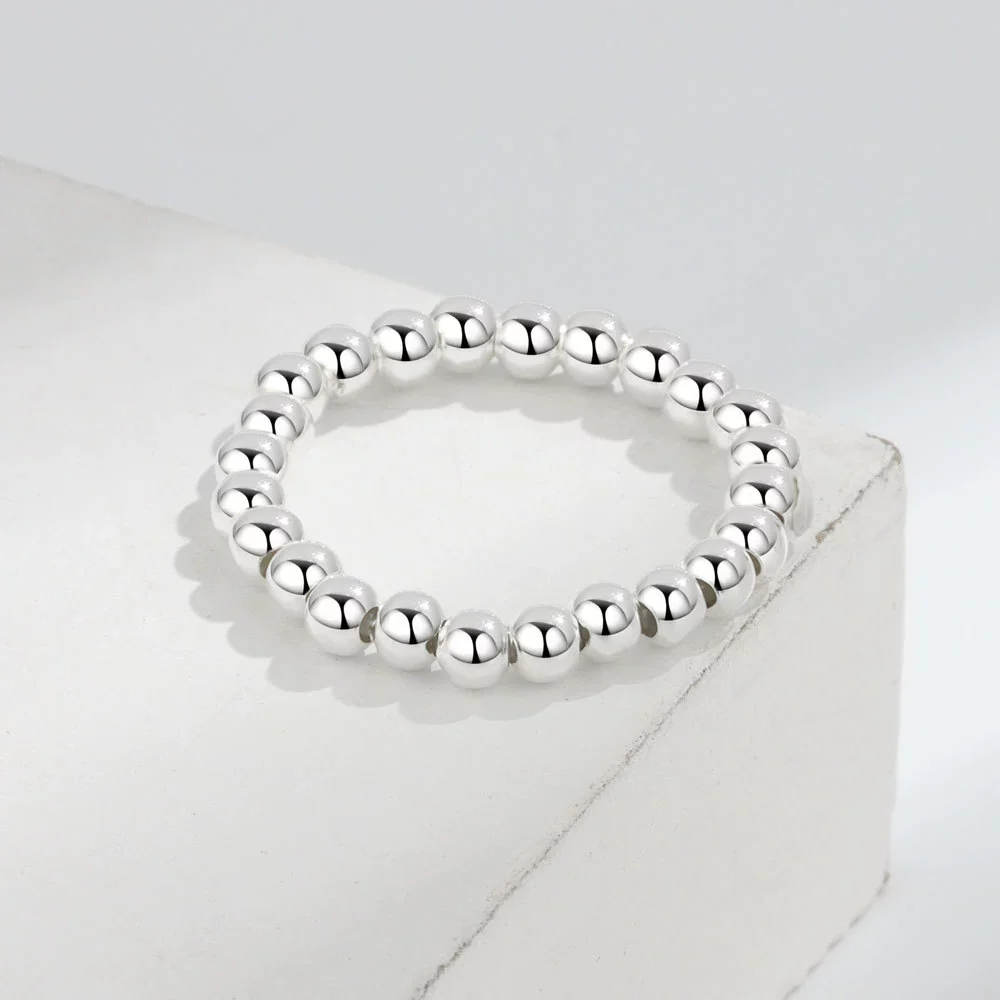 Wholesale Minimalist Elastic Rope Lucky Beads Handmade Beaded Round Geometric S925 Sterling Silver Ring For Women - Image 3
