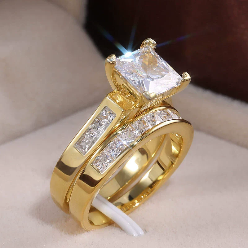 Wholesale Minimalist Geometric Copper Couple Ring Inlaid With Zirconia Jewelry - Image 3