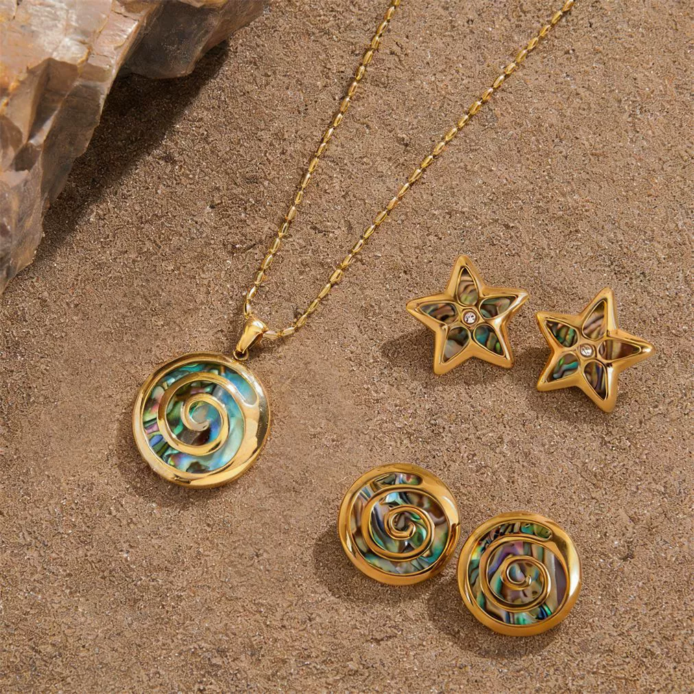 Wholesale Minimalist Marine Life Pattern Electroplated Stainless Steel And Titanium Steel Earrings And Necklaces For Women - Image 4