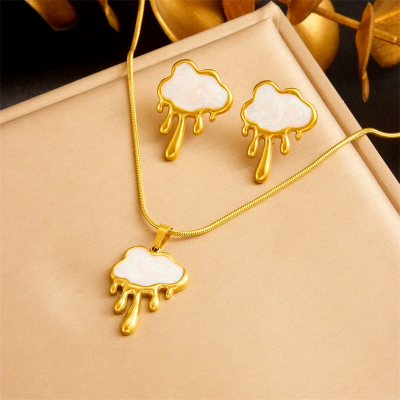 Wholesale Minimalist Stainless Steel Jewelry Set For Women With Stars Sun And Moon Clouds Cosmic Patterns Electroplated Earrings And Necklaces
