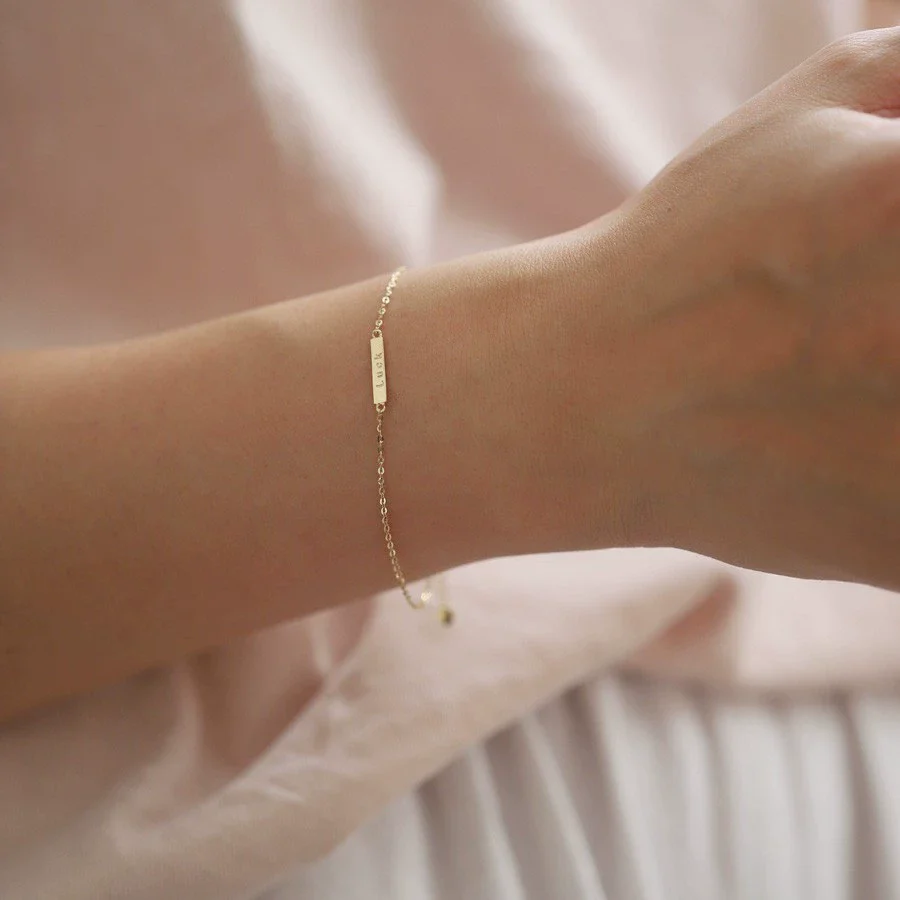 Wholesale Minimalist Sterling Silver Women's Bracelet With English Letters 14K Gold Plated - Image 5
