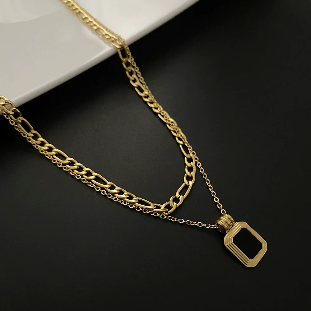 Wholesale Minimalist Titanium Steel Geometric Doublelayer Necklace For Women Light Luxury Water Chain Design - Image 6