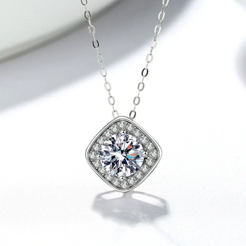 Wholesale Moissanite 925 Silver Classic Square Pendant Necklace Electroplated Geometric Style - Image 6