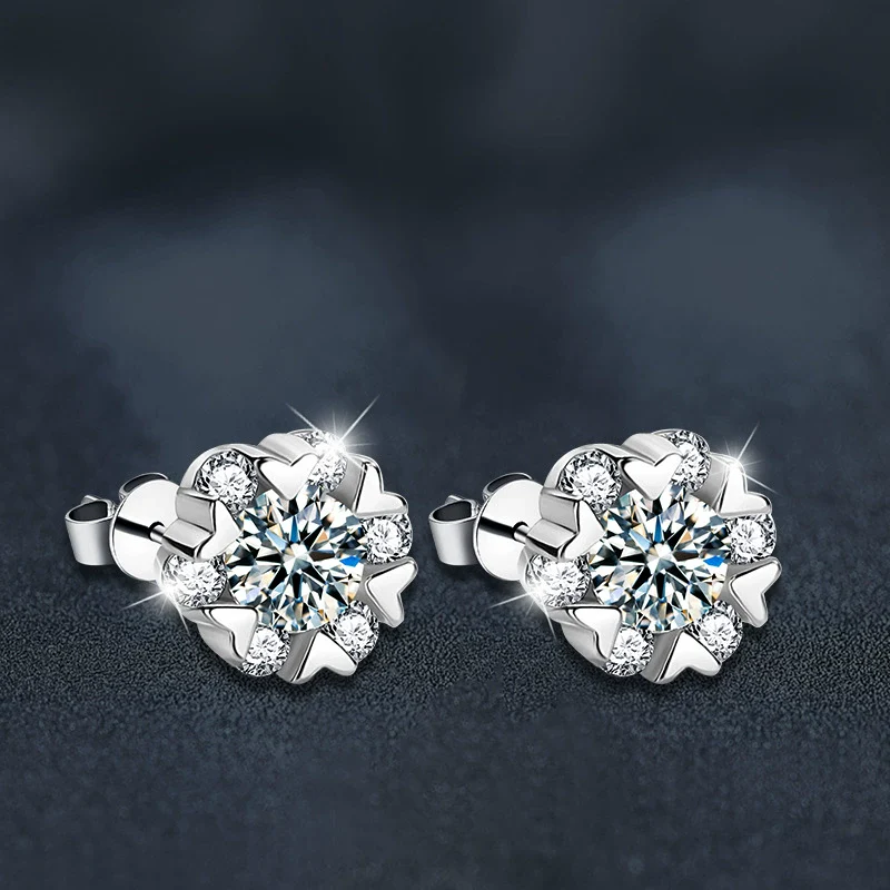 Wholesale Moissanite And S925 Sterling Silver Love Snowflake Geometric Fashion Women's Earrings - Image 2