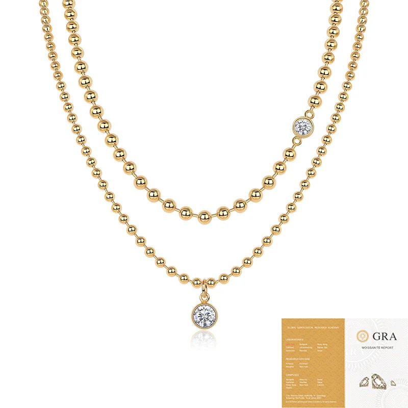 Wholesale Moissanite Inlaid Geometric Style S925 Silver Ball Chain Necklace - Image 3