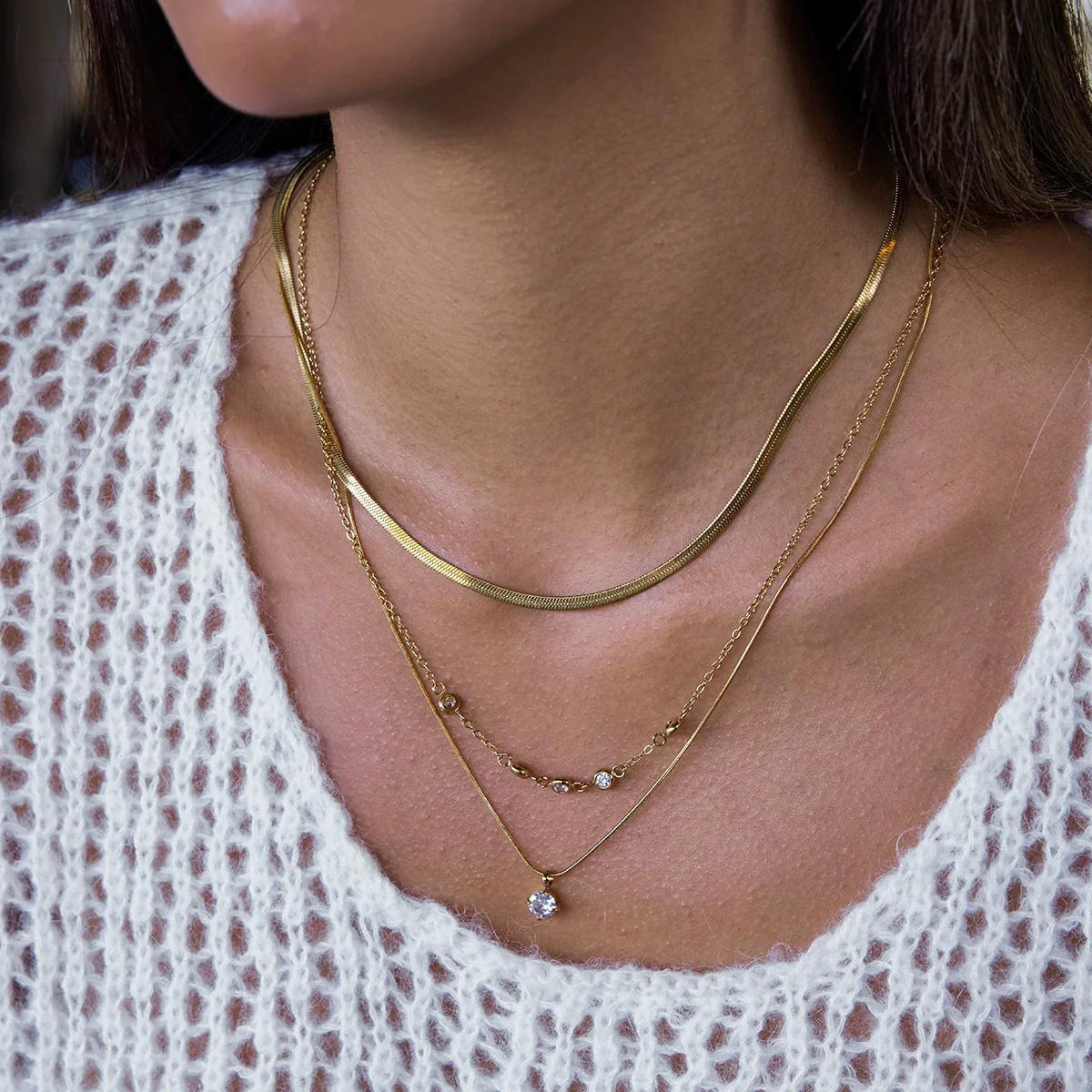 Wholesale Multilayered Geometric Stainless Steel And Titanium Steel Electroplated Necklace For Women
