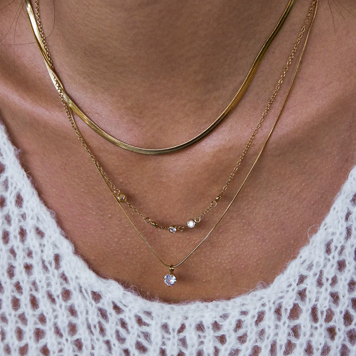 Wholesale Multilayered Geometric Stainless Steel And Titanium Steel Electroplated Necklace For Women - Image 2