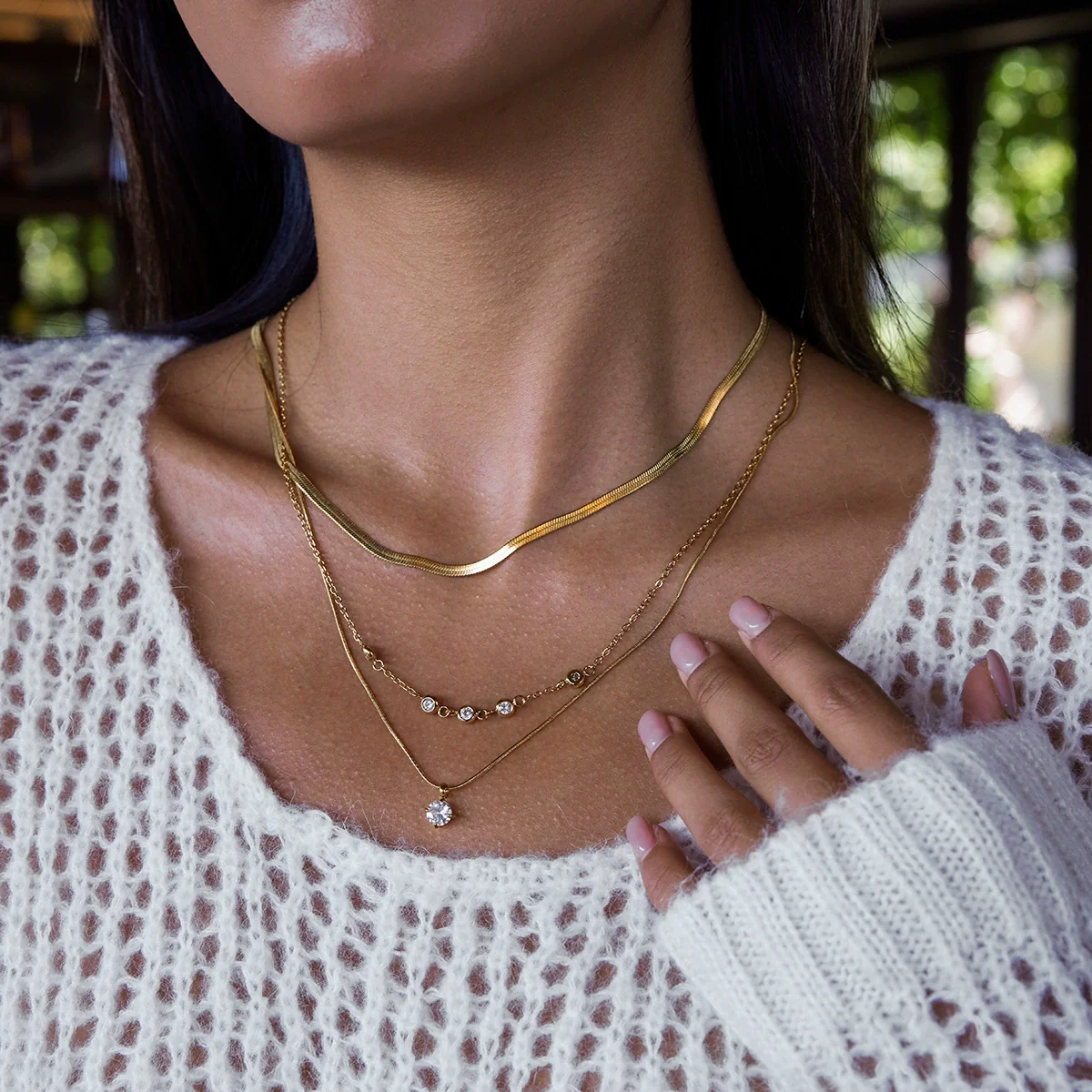 Wholesale Multilayered Geometric Stainless Steel And Titanium Steel Electroplated Necklace For Women - Image 3