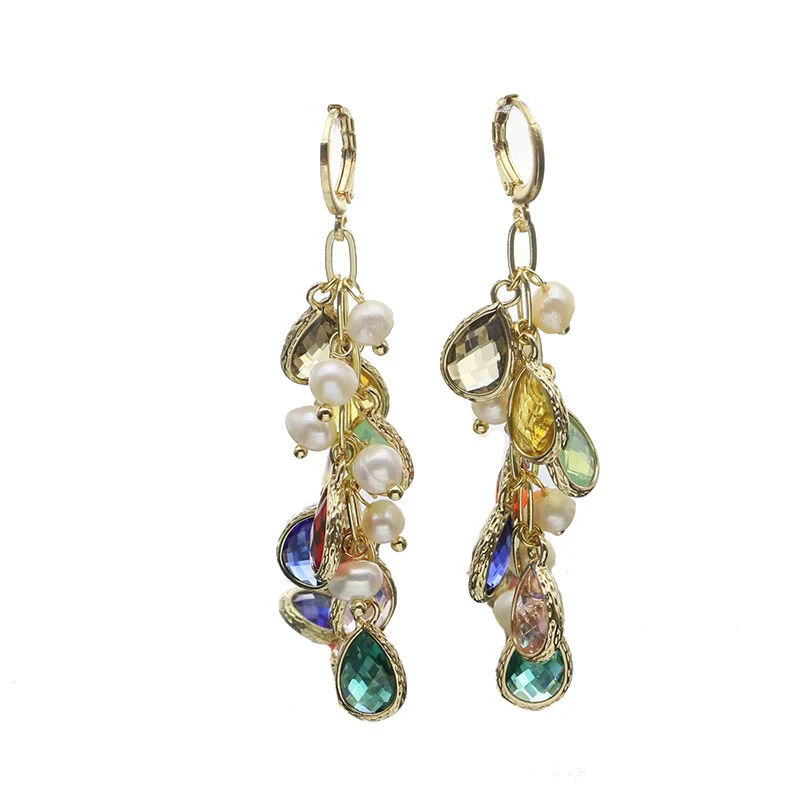 Wholesale Natural Pearl Retro Geometric Water Drop Earrings With Electroplating Design For Women - Image 5