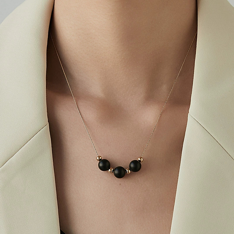 Wholesale Natural Stone Bead Pendant Necklace Titanium Steel Snake Bone Chain Geometric Style 18K Gold Plated - Image 3