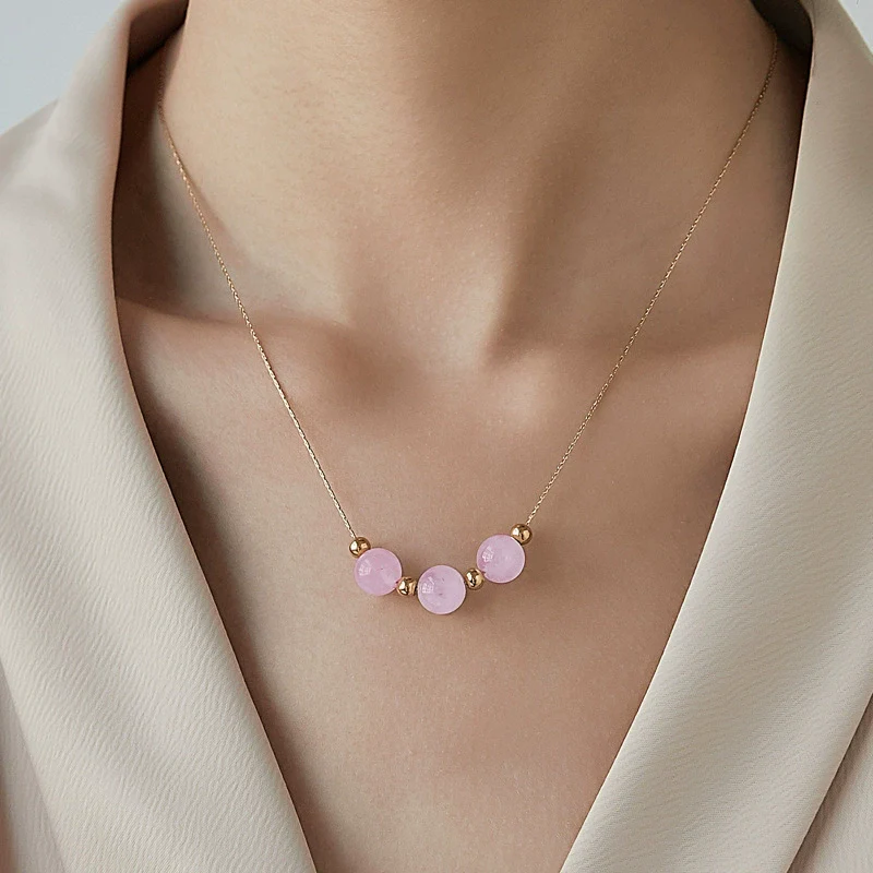 Wholesale Natural Stone Bead Pendant Necklace Titanium Steel Snake Bone Chain Geometric Style 18K Gold Plated - Image 4