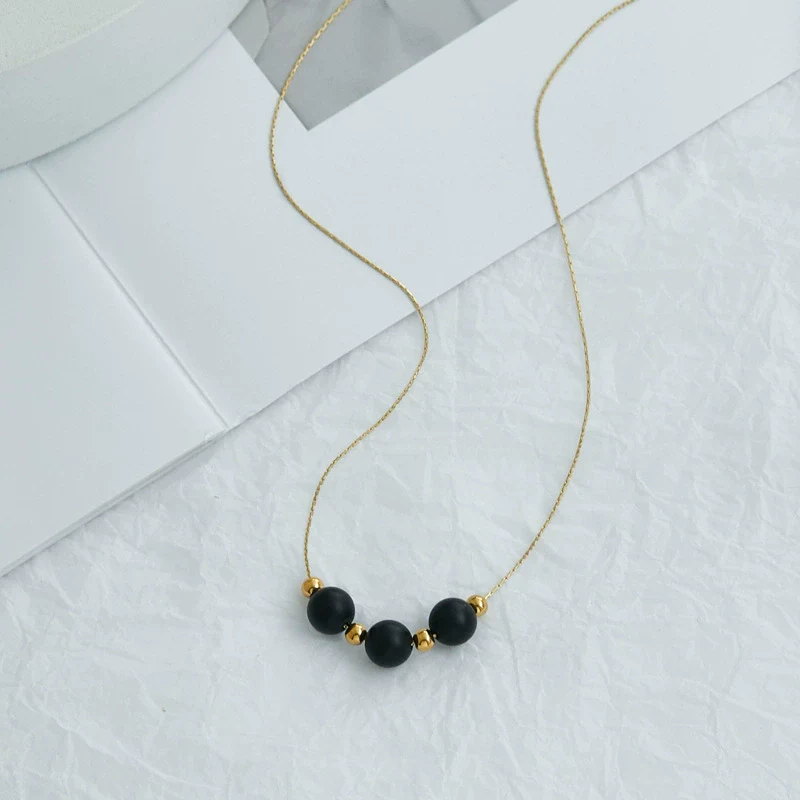 Wholesale Natural Stone Bead Pendant Necklace Titanium Steel Snake Bone Chain Geometric Style 18K Gold Plated - Image 6
