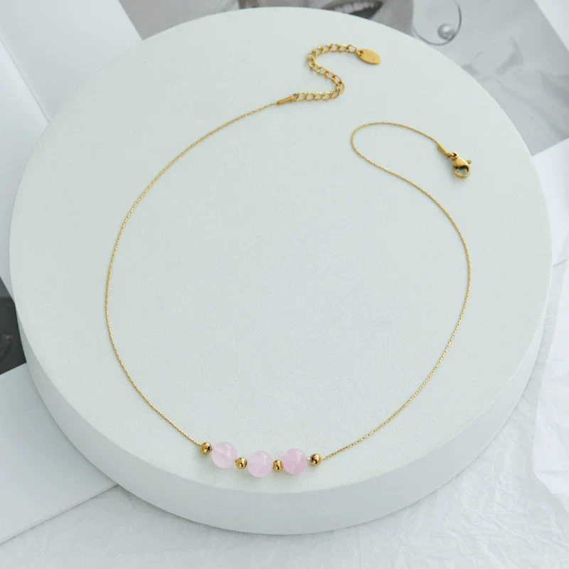 Wholesale Natural Stone Bead Pendant Necklace Titanium Steel Snake Bone Chain Geometric Style 18K Gold Plated - Image 7