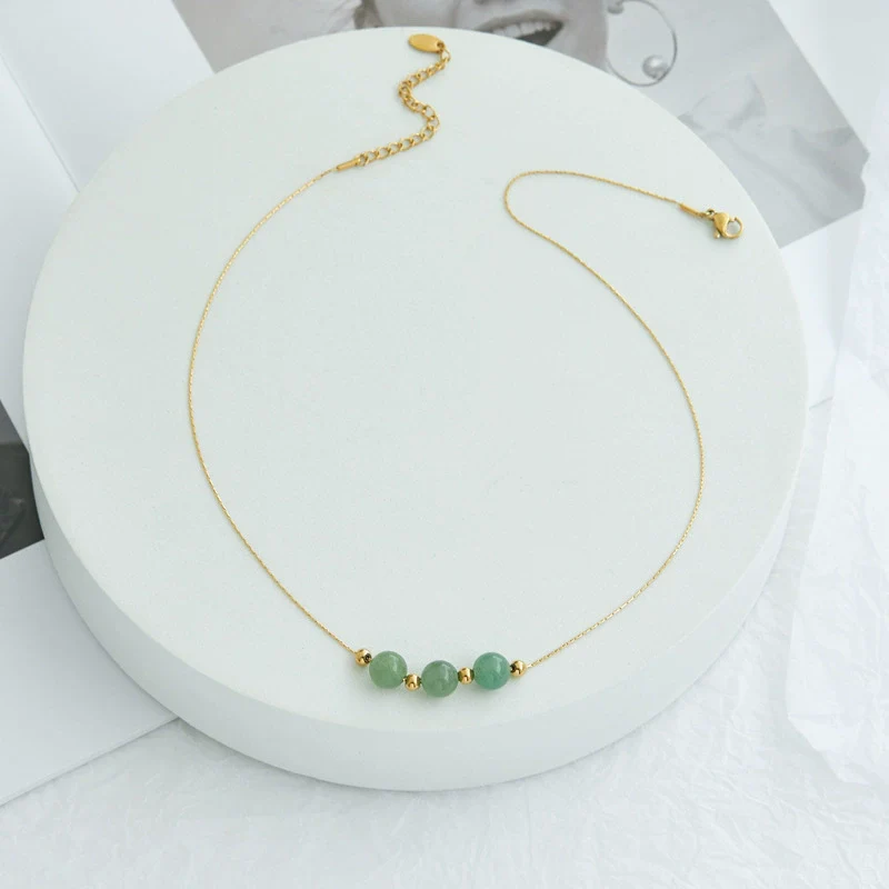 Wholesale Natural Stone Bead Pendant Necklace Titanium Steel Snake Bone Chain Geometric Style 18K Gold Plated - Image 8