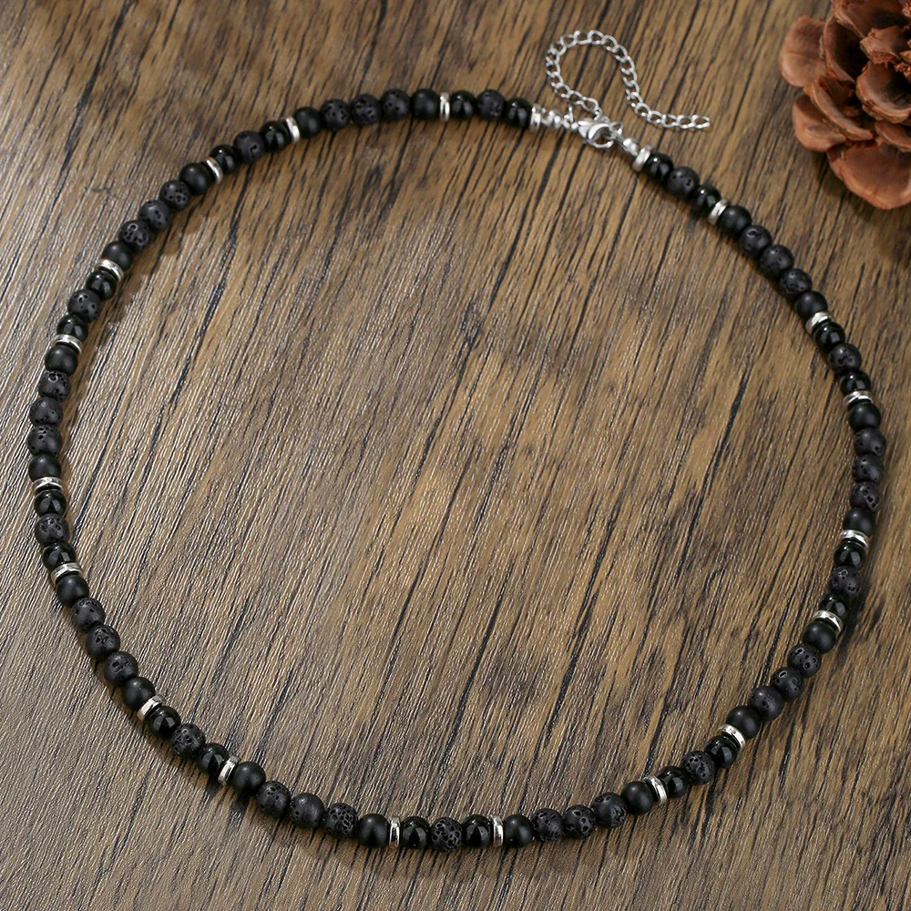 Wholesale Natural Stone Beaded Necklace Handmade With Alloy Pendant Geometric Style Round Shape Unisex - Image 2
