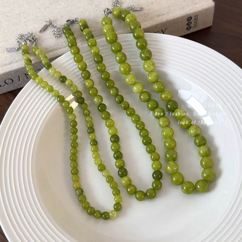 Wholesale Natural Stone Necklace Retro Geometric Style Handbeaded Polished Ball Chain For Women