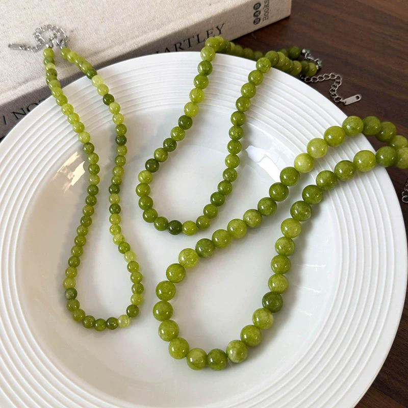 Wholesale Natural Stone Necklace Retro Geometric Style Handbeaded Polished Ball Chain For Women - Image 3
