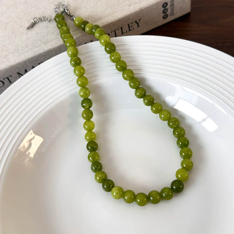 Wholesale Natural Stone Necklace Retro Geometric Style Handbeaded Polished Ball Chain For Women - Image 7
