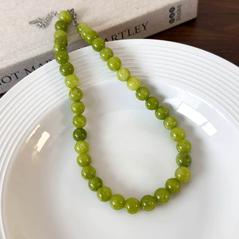 Wholesale Natural Stone Necklace Retro Geometric Style Handbeaded Polished Ball Chain For Women - Image 8