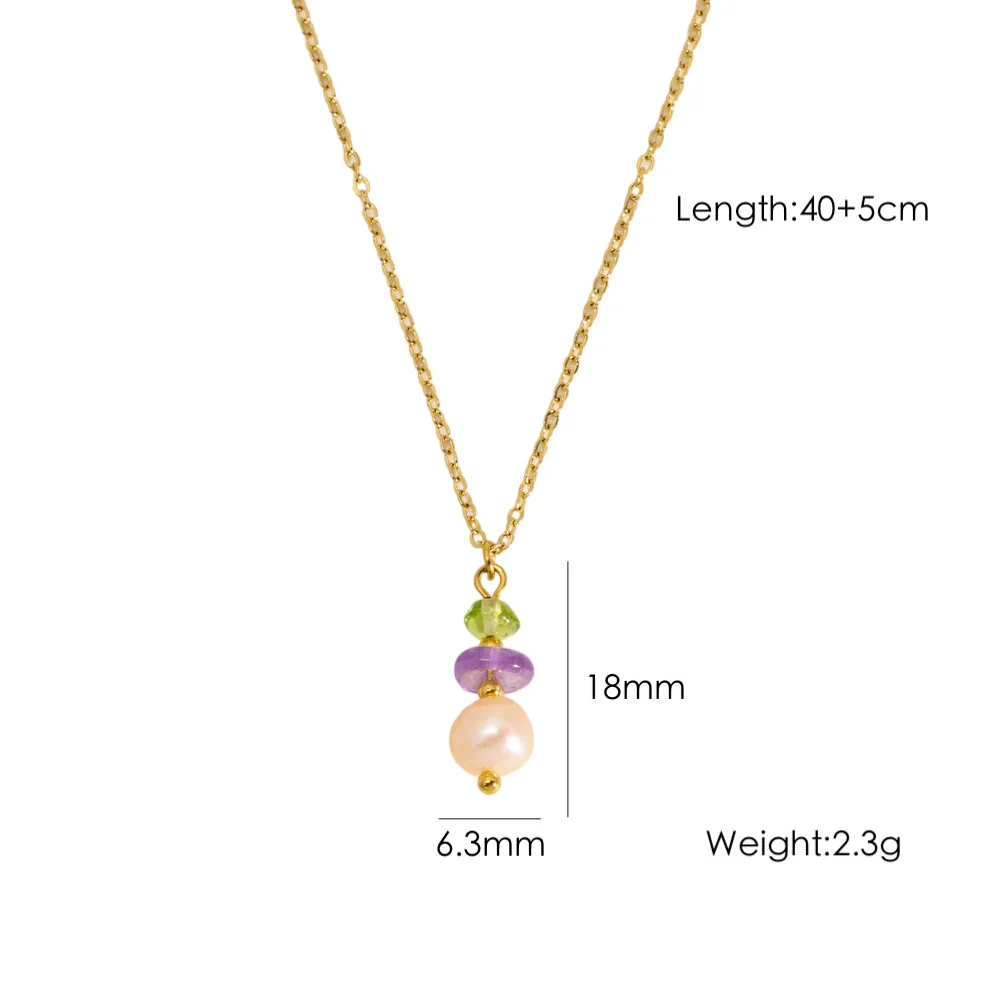 Wholesale Natural Stone Pendant Necklace Stainless Steel Geometric Simple Set With Gemstones For Women - Image 16