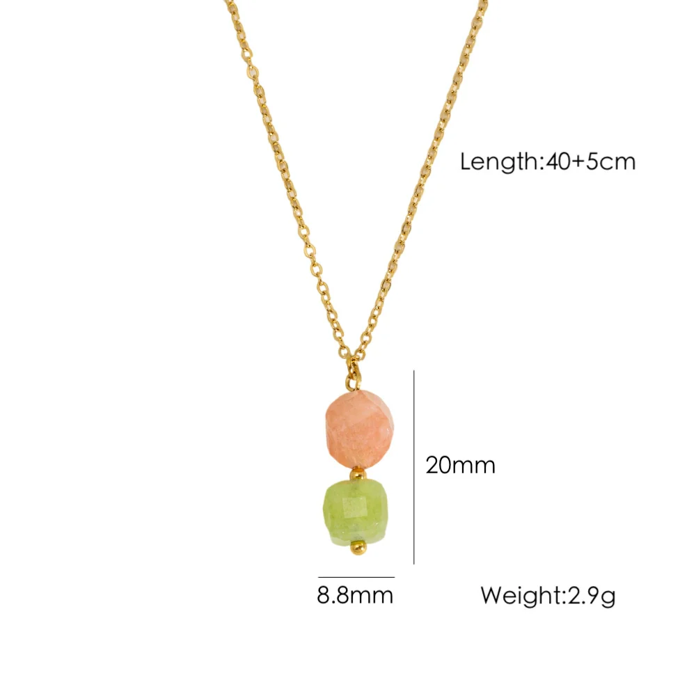 Wholesale Natural Stone Pendant Necklace Stainless Steel Geometric Simple Set With Gemstones For Women - Image 4
