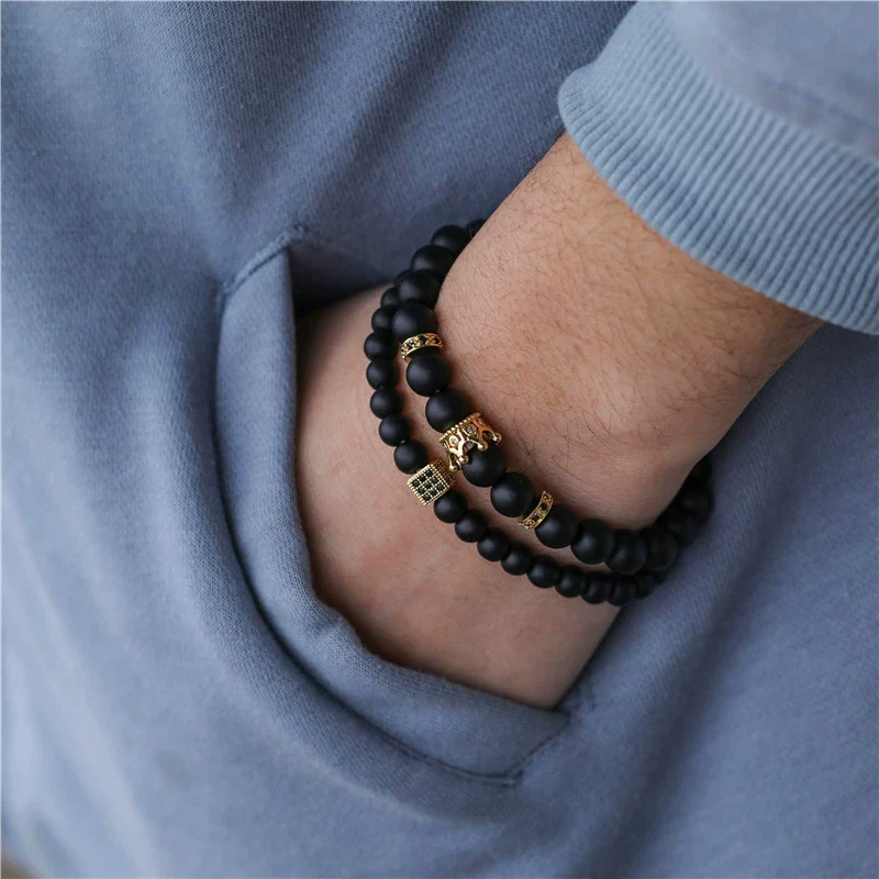 Wholesale Natural Wooden Beads And Copper Inlaid Zircon Beaded Bracelet Set Geometric Handmade Unisex - Image 13