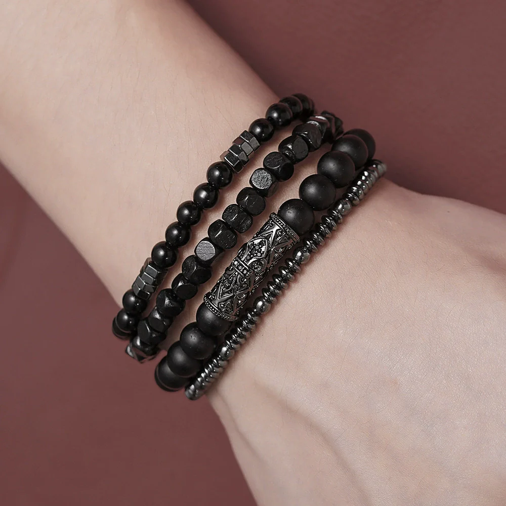 Wholesale Natural Wooden Beads And Copper Inlaid Zircon Beaded Bracelet Set Geometric Handmade Unisex - Image 3